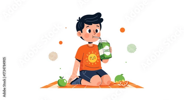 Fototapeta A Young Person Savoring Juice While Relaxing Outdoors, Enjoying Freshness And Hydration