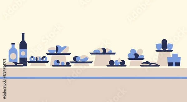 Fototapeta Abstract Display Illustrating Food And Drink Items In A Minimalist Graphic Style