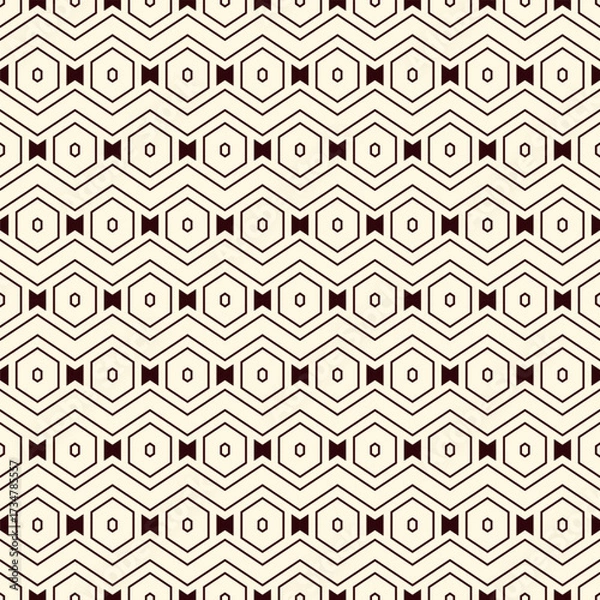 Fototapeta Zigzag seamless pattern. Hexagon mosaic tiles ornament. Ethnic surface print. Repeated geometric figures background. Ornamental wallpaper. Modern geo design digital paper. Vector abstract art
