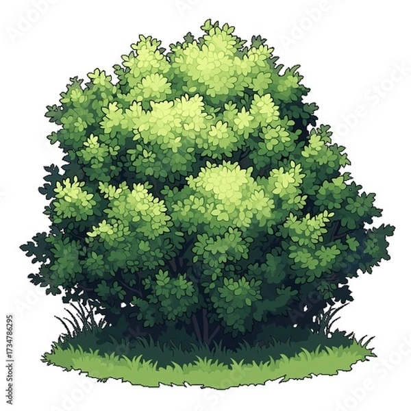 Fototapeta Pixel Tree Bush Shrub Plant Isolated Retro 8bit 16bit Pixelated Nature Video Game Asset