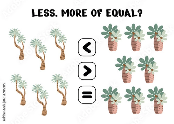 Fototapeta Less, More or Equal? Palm Tree Comparison Worksheet