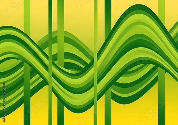 Obraz Abstract Green Waves on Yellow Background.