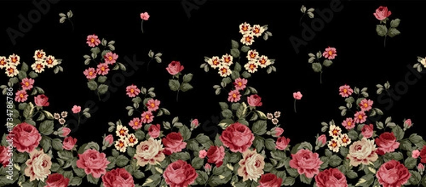 Fototapeta Horizontal flowers pattern. Flowers background. Abstract elegance pattern