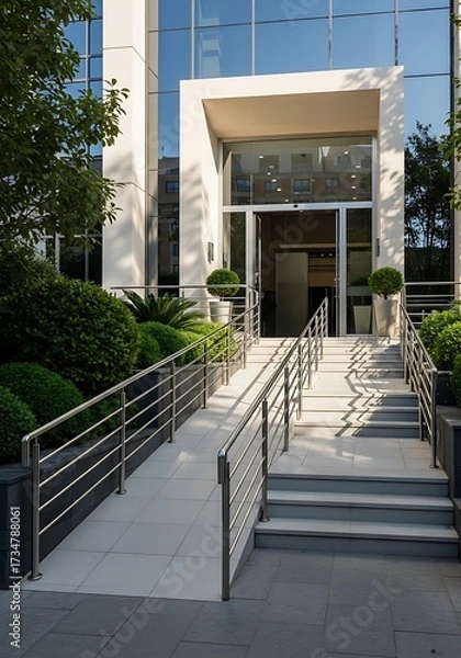 Obraz Modern Building Entrance with Accessible Ramp.