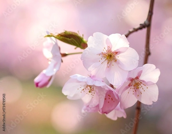 Obraz Delicate cherry blossoms in soft pastel tones, showcasing the delicate beauty of spring.