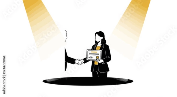 Fototapeta Business achievement recognition: Illustration of a diploma-giving event at a ceremony