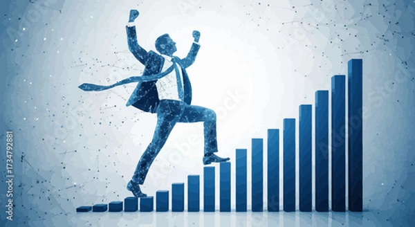 Fototapeta Business Achievement Depicted With An Upward Arrow Climber And Increasing Bars