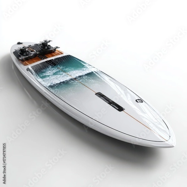 Fototapeta Modern Electric Hydrofoil Surfboard on White Background, High Angle View