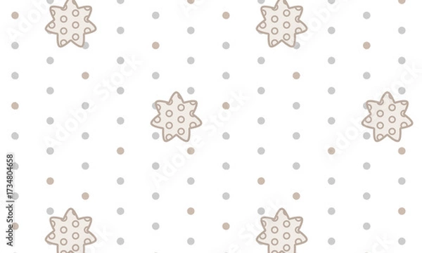 Fototapeta Vector seamless pattern with sprinkle beige stars and gray dots, nursery good night pajamas print in pastel color , texture, illustration
