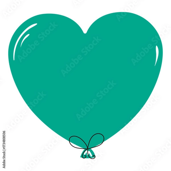Fototapeta Flying heart shaped air balloon with string hand drawn illustration, isolated vector on transparent. Flat design. Birthday celebration, festival, carnival, party, anniversary clip art, element