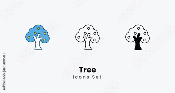 Fototapeta Tree icon - Gardening and Landscaping Tool Symbol in Line and Flat Style and black Glyph Vector ilustration