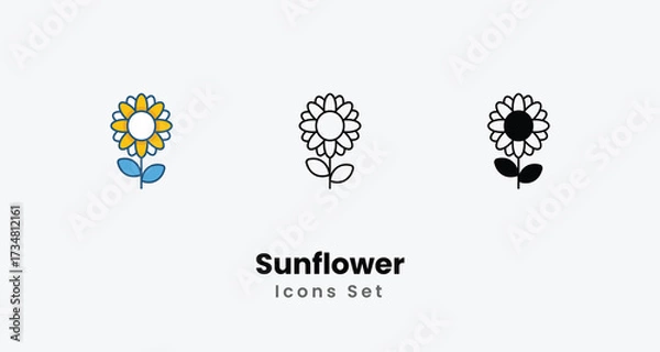 Fototapeta Sunflower icon - Gardening and Landscaping Tool Symbol in Line and Flat Style and black Glyph Vector ilustration