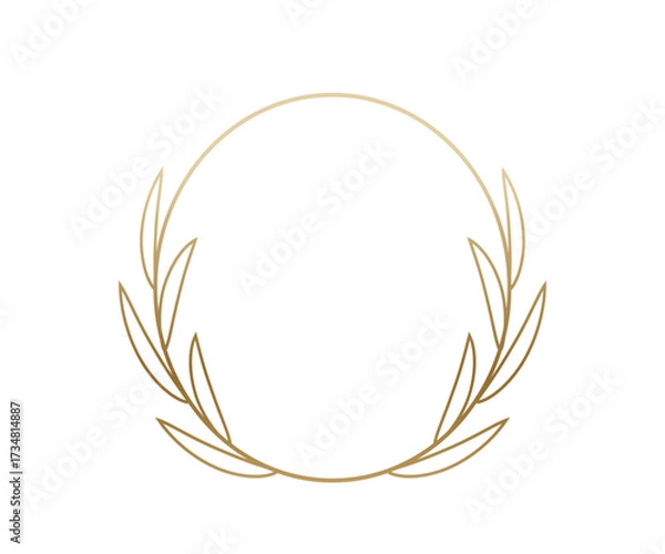 Fototapeta Golden laurel wreath frame isolated on white background. Elegant circular leaf ring in minimalist gold gradient design for awards, certificates, invitations, luxury branding. Decorative vector element