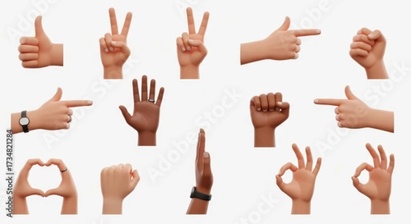 Fototapeta Collection of Human Hand Gestures Representing Communication and Emotion