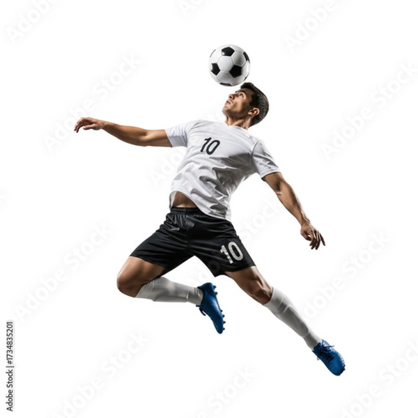 Fototapeta Illustration of soccer player jumps high isolated on transparent background