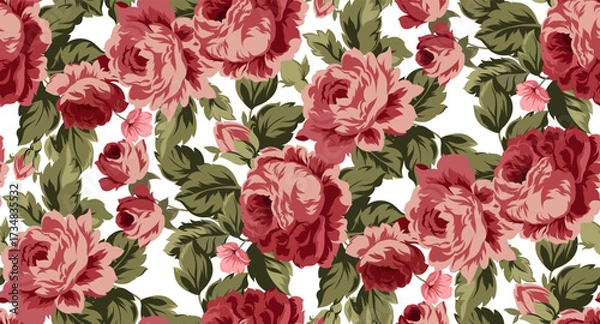 Fototapeta Seamless flower pattern. Hand draw rose bouquet pattern in vector