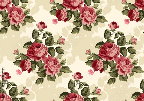 Fototapeta Seamless flower pattern. Hand draw rose bouquet pattern in vector