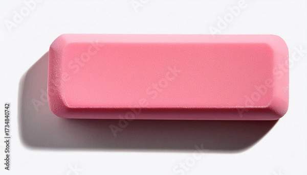Fototapeta A Single Pink Rectangular Eraser On A White Surface With A Soft Shadow