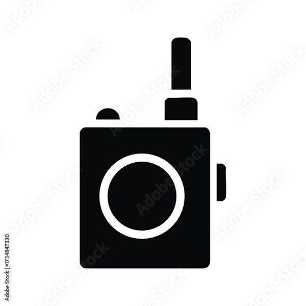 Fototapeta Close-up of a compact walkie-talkie radio device with antenna and control buttons on a plain