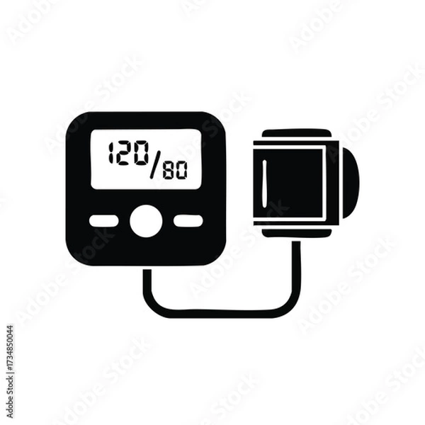 Fototapeta Digital Pressure Monitor Display Showing Systolic and Diastolic Readings with Cuff Attached for Health Monitoring
