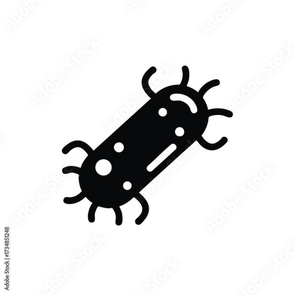 Obraz Simplified black and white of a bacteria or microorganism with a rod shape and multiple appendages