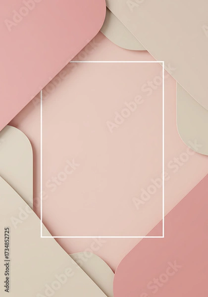 Fototapeta Paper cut art layered design background with pastel colored paper shapes  