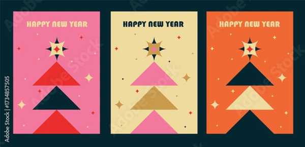 Obraz happy new year card with minimalistic abstract geometric vertical design for a4