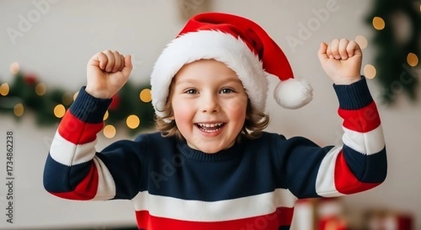 Fototapeta Excited Child in Santa Hat