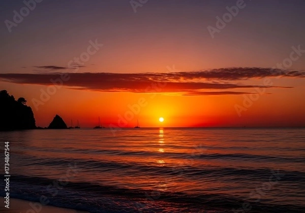 Fototapeta Sunrise over Calm Ocean Beach.