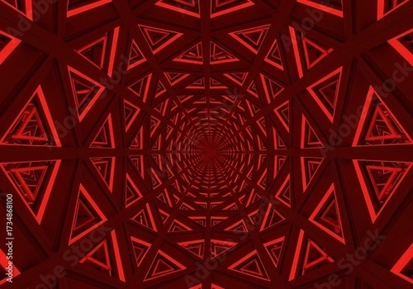 Fototapeta Red Triangular Tunnel Visual Effect.
