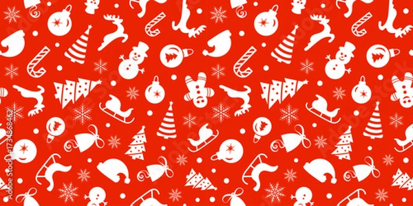 Fototapeta Winter seamless pattern with christmas decorations. Vector Illustration