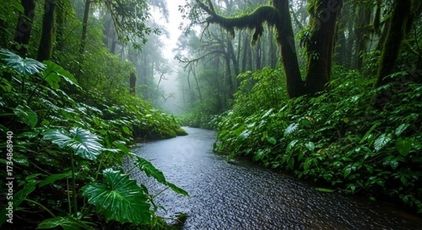 Fototapeta Tranquil Lush Rainforest Stream.