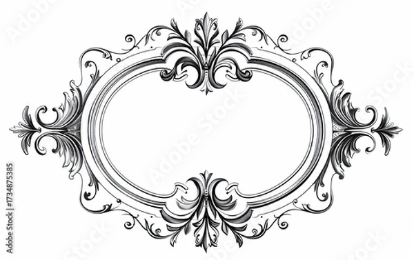 Fototapeta Ornate black and white vintage frame with an oval opening for graphic design use