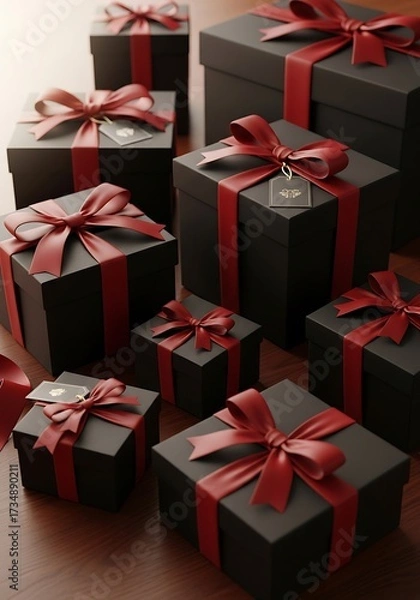 Fototapeta Wrapped Gift Boxes on a Tabletop.