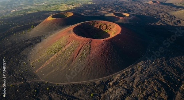 Obraz Aerial view of volcanic craters natural landscape under sunlight
