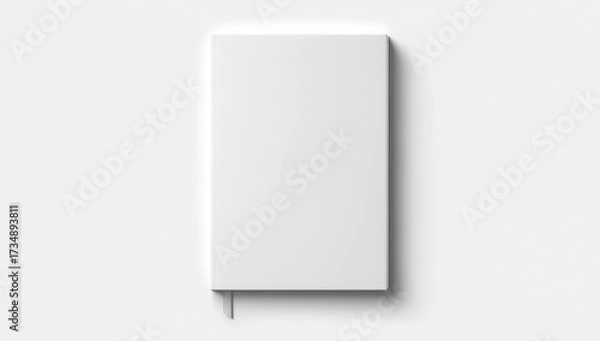 Fototapeta Blank white book or notebook with white ribbon bookmark top view mockup template