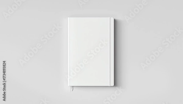 Fototapeta Blank white book or notebook with white ribbon bookmark top view mockup template