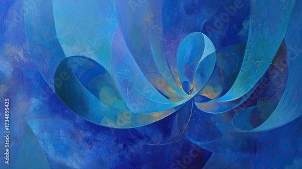 Fototapeta Abstract Blue Design With Swirls and Gold Accents