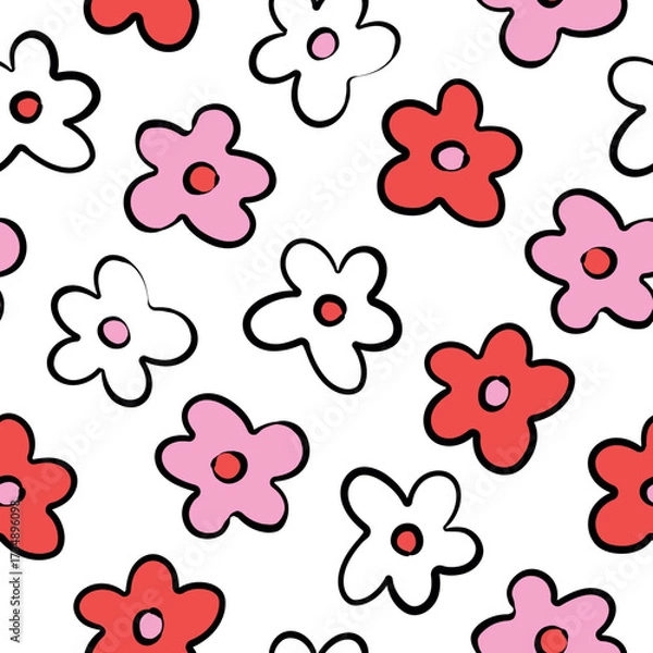 Obraz Cute Floral Background Pink Red Flowers Pattern