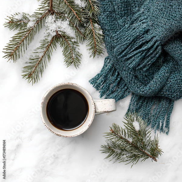 Fototapeta Winter forest snowscape flat lay styled overhead