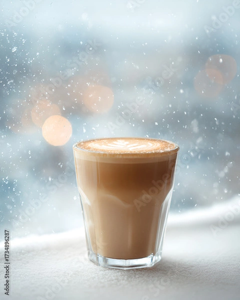 Fototapeta Snowy window latte minimal winter calm