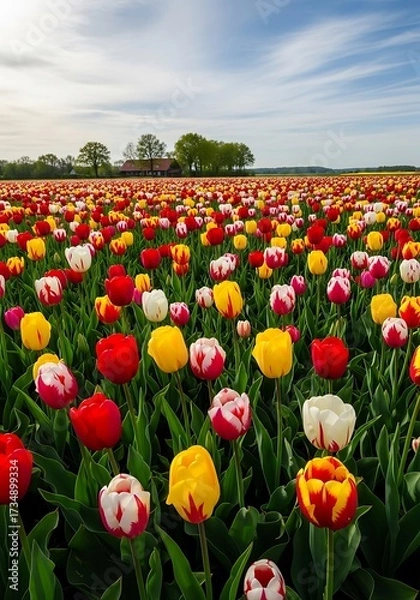 Fototapeta Vibrant Tulip Field in Springtime.