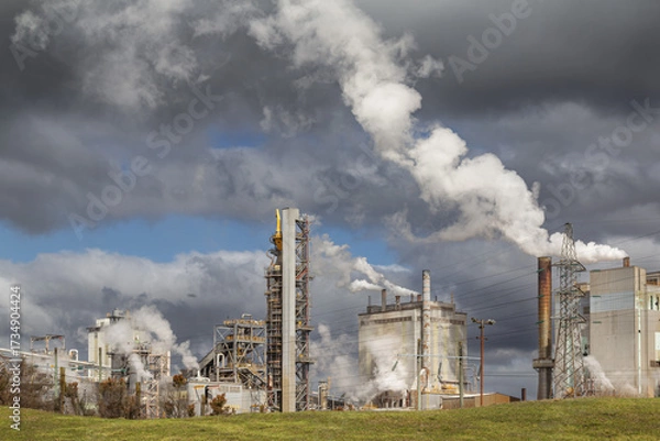 Fototapeta Kinleith Mill pulp and paper mill, New Zealand. Photo taken shortly after paper production ceased in June 2025 and only bleached kraft pulp production continued.