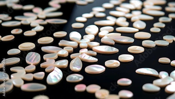 Fototapeta Korean mother-of-pearl patterns. Korean Lacquerware Pattern Design, featuring intricate Mother-of-Pearl Inlay on a rich black Lacquer background, crafted by traditional Korean Najeonchilgi artists