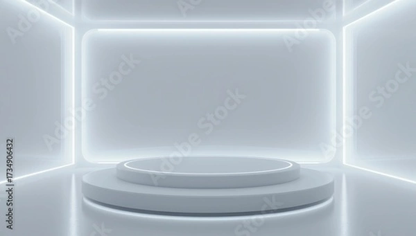 Fototapeta modern white futuristic architectural design room with blueish artificial lighting 3d render illustration