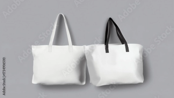 Fototapeta mockup of two plain tote bags, one white and one black, lying side by side