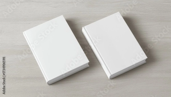 Fototapeta Open and closed blank brochures on wooden background, top view. Mock up for design