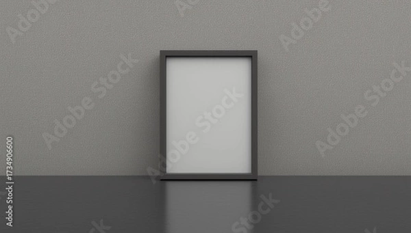 Fototapeta one small empty white frame for a picture and a photo on the shelf at the side, mock-up 