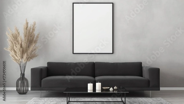 Fototapeta Mock-up poster frame in bedroom, Scandinavian style, 3d render