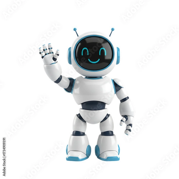Fototapeta 3d illustration of a friendly ai robot waving its hand, isolated on transparent background, symbolizing communication, interaction, and technological advancement